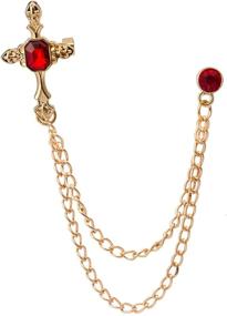 img 3 attached to 🔴 Stylish Knighthood Red Stone Cross Brooch with Hanging Chain - Golden Fashion Accessory