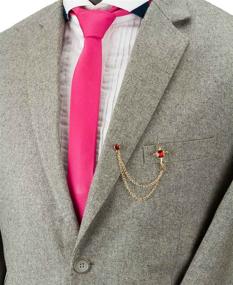 img 1 attached to 🔴 Stylish Knighthood Red Stone Cross Brooch with Hanging Chain - Golden Fashion Accessory
