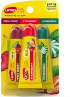 🍓 carmex daily care moisturizing lip balm pack, lip balm with spf in fresh cherry, strawberry, and wintergreen - 3-pack logo