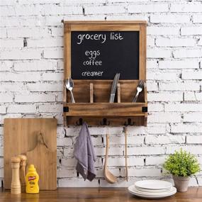 img 3 attached to 📋 Rustic Burnt Wood Wall-Mounted Entryway Chalkboard Sign Organizer with 3 Dual Key Hooks and 3 Storage Compartments by MyGift