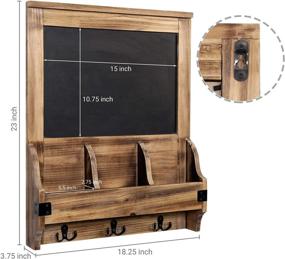 img 1 attached to 📋 Rustic Burnt Wood Wall-Mounted Entryway Chalkboard Sign Organizer with 3 Dual Key Hooks and 3 Storage Compartments by MyGift