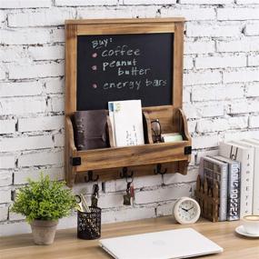 img 2 attached to 📋 Rustic Burnt Wood Wall-Mounted Entryway Chalkboard Sign Organizer with 3 Dual Key Hooks and 3 Storage Compartments by MyGift