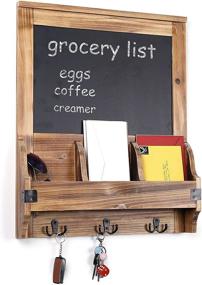 img 4 attached to 📋 Rustic Burnt Wood Wall-Mounted Entryway Chalkboard Sign Organizer with 3 Dual Key Hooks and 3 Storage Compartments by MyGift