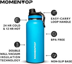 img 2 attached to 🌊 Momentum Hydration Sports Bottle 32oz - Easy-Carry Loop Handle & Double Wall Vacuum Insulation Technology (Ocean Blue)