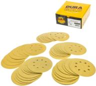 🪚 dura-gold premium variety pack - 5" gold sanding discs - 8-hole dustless hook and loop - 10 each of grit (60, 80, 120, 220, 320) - box of 50 sandpaper finishing discs for woodworking or automotive logo