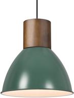 🌿 elevate your space with elyona retro green wood pendant light: vintage-style hanging light fixture for kitchen, dining room, coffee bar, living room, bedroom - adjustable height and metal shade логотип