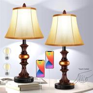 🔌 set of 2 touch control table lamps with 3-way dimming, 2 usb charging ports, vintage design, and daylight white led bulbs included - perfect for living room, bedroom, or bedside nightstand. логотип