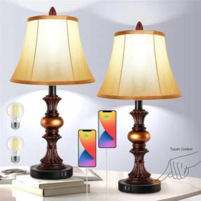 img 4 attached to 🔌 Set of 2 Touch Control Table Lamps with 3-Way Dimming, 2 USB Charging Ports, Vintage Design, and Daylight White LED Bulbs Included - Perfect for Living Room, Bedroom, or Bedside Nightstand.