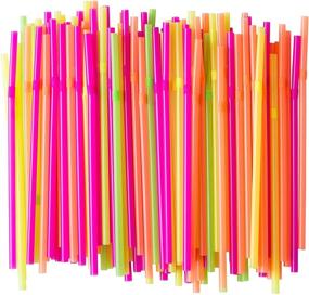 img 4 attached to 🥤 300-Pack Flexible Neon Plastic Straws - BPA-Free, Food-Safe, Jumbo Size Straws for Drinks, 7 3/4 Inches with Over 8 Inches Stretch