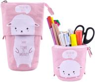 🐑 isuperb cute cartoon telescopic stand up pencil case pen bag - white sheep design for office, students, and cosmetic organizer pouch logo