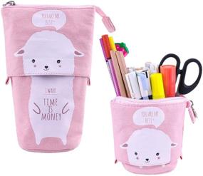 img 4 attached to 🐑 iSuperb Cute Cartoon Telescopic Stand Up Pencil Case Pen Bag - White Sheep Design for Office, Students, and Cosmetic Organizer Pouch
