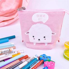 img 3 attached to 🐑 iSuperb Cute Cartoon Telescopic Stand Up Pencil Case Pen Bag - White Sheep Design for Office, Students, and Cosmetic Organizer Pouch