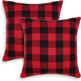 img 3 attached to 🖤 Cackleberry Home Red & Black Buffalo Check Woven Fabric Throw Pillow Covers, 24x24 Inches, Set of 2