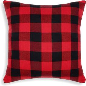 img 2 attached to 🖤 Cackleberry Home Red & Black Buffalo Check Woven Fabric Throw Pillow Covers, 24x24 Inches, Set of 2