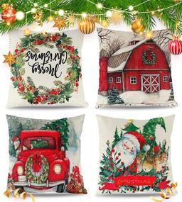 img 4 attached to 🎅 Christmas Decorative Throw Pillow Cover, Holiday Xmas 18" X 18" Cushion Case for Sofa Couch, Indoor Outdoor Cotton Linen Pillowcase with Zipper, Home Festival Party Red Santa Design