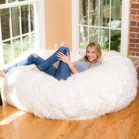 img 1 attached to 🪑 6 ft White Furry Comfy Sacks Lounger Memory Foam Bean Bag Chair