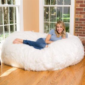 img 2 attached to 🪑 6 ft White Furry Comfy Sacks Lounger Memory Foam Bean Bag Chair