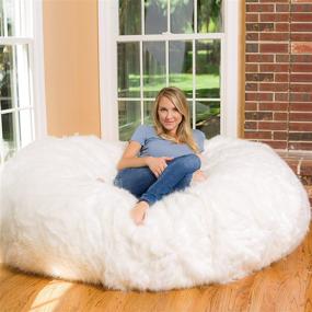 img 3 attached to 🪑 6 ft White Furry Comfy Sacks Lounger Memory Foam Bean Bag Chair