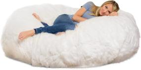 img 4 attached to 🪑 6 ft White Furry Comfy Sacks Lounger Memory Foam Bean Bag Chair