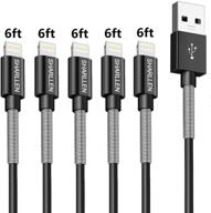 sharllen spring iphone charger cable - 5pack 6ft usb fast charging & 📱 data sync cord - long iphone charging cable compatible with iphone xs/max/xr/x/8/8p/7/7p/6/6s/se/ipad/ipod - black logo
