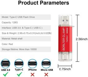 img 2 attached to 💾 Флеш-накопитель USB Type-C 128 Гб высокой скорости 3.0 Dual Drive для смартфонов Android Samsung Galaxy S10/S9/S8/Note 9, LG, Google Pixel - флешки BorlterClamp OTG (красный)