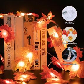 img 3 attached to 🍂 Waterproof Fall Leaves Garland with Lights - 20 Ft 40 LED Christmas Lights for Indoor Outdoor Thanksgiving Fall Christmas Decorations. Battery Operated with Remote and 8 Modes.