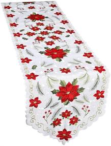 img 2 attached to 🎅 Aytai Embroidered Christmas Table Runners - Hollow Out Poinsettia Floral Table Runner for Festive Table Decorations, Measures 70 x 15 Inches