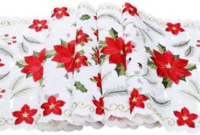 img 1 attached to 🎅 Aytai Embroidered Christmas Table Runners - Hollow Out Poinsettia Floral Table Runner for Festive Table Decorations, Measures 70 x 15 Inches