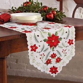 img 4 attached to 🎅 Aytai Embroidered Christmas Table Runners - Hollow Out Poinsettia Floral Table Runner for Festive Table Decorations, Measures 70 x 15 Inches