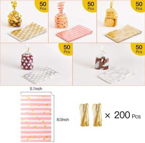 img 3 attached to 150 Pcs 5x9 Mixed 5 Printed Flat Cellophane Treat Bags: Perfect for Bakery Cookies, Sweets, Snacks, Candies, and Desserts! 30 Pcs per Color with 200 Gold Twist Ties