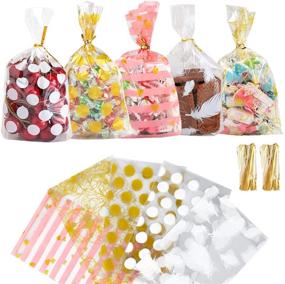 img 4 attached to 150 Pcs 5x9 Mixed 5 Printed Flat Cellophane Treat Bags: Perfect for Bakery Cookies, Sweets, Snacks, Candies, and Desserts! 30 Pcs per Color with 200 Gold Twist Ties
