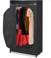 👚 black whitmor portable wardrobe clothes closet storage organizer with hanging rack - no-tool assembly - see through window - washable fabric cover - extra strong & durable - 19.75 x 36 x 64 inches logo