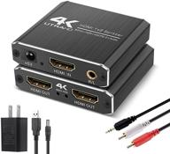 4k hdmi splitter with audio extractor - 1x2 hdmi2.0b splitter with hdcp2.2 support, 3d compatibility, and 3.5mm r/l audio output - ideal for ps5/4/3, stb, blu-ray dvd players logo