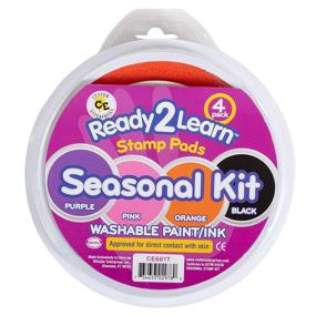 img 3 attached to READY 2 LEARN Jumbo Circular Washable Stamp Pads - 4 Seasonal Colors - Non-Toxic, Fade Resistant - Ideal Size for Handprints and Footprints