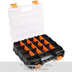 img 1 attached to 🛠️ Makitoyo Double Side Tools Organizer with Customizable Removable Plastic Dividers, Hardware Box Storage for Screws, Nuts, and Small Parts - 34-Compartment, Black/Orange, 12.6” L x 10.6” H x 3.2” W