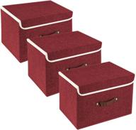 3-pack foldable storage bins with lids and handles 🔴 - red wine linen storage organizers for toys, clothes and books logo