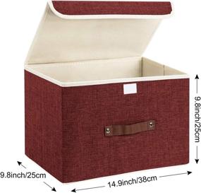 img 3 attached to 3-Pack Foldable Storage Bins with Lids and Handles 🔴 - Red Wine Linen Storage Organizers for Toys, Clothes and Books