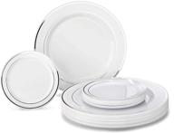 🍽️ occasions 50 plates pack: premium disposable plastic plates set - 25 dinner + 25 cake plates (white & silver rim) logo