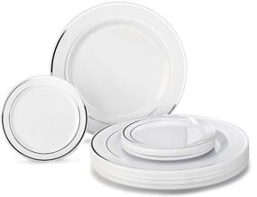 img 4 attached to 🍽️ OCCASIONS 50 Plates Pack: Premium Disposable Plastic Plates Set - 25 Dinner + 25 Cake Plates (White & Silver Rim)