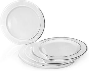 img 2 attached to 🍽️ OCCASIONS 50 Plates Pack: Premium Disposable Plastic Plates Set - 25 Dinner + 25 Cake Plates (White & Silver Rim)