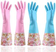 🧤 kingfinger rubber latex waterproof dishwashing gloves - 2 pair medium with long cuff and flock lining for effective household cleaning logo