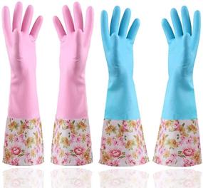 img 4 attached to 🧤 KINGFINGER Rubber Latex Waterproof Dishwashing Gloves - 2 Pair Medium with Long Cuff and Flock Lining for Effective Household Cleaning