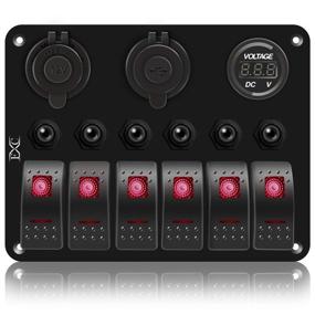 img 3 attached to ⚓️ FXC Waterproof Marine Boat Rocker Switch Panel 6 Gang: Dual USB, Cigarette Lighter, LED Voltmeter - Overload Protection for Car, RV, Truck (6 Gang Red LED)
