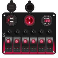 ⚓️ fxc waterproof marine boat rocker switch panel 6 gang: dual usb, cigarette lighter, led voltmeter - overload protection for car, rv, truck (6 gang red led) логотип