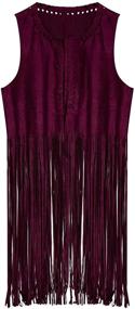 img 1 attached to PERSUN AMPSWC000288 L Brown PERSUN Women's Fringe Vest - Faux Suede Open Front Sleeveless Vest Cardigan - Hippie Clothes for Women's Coats, Jackets & Vests