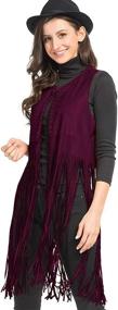 img 4 attached to PERSUN AMPSWC000288 L Brown PERSUN Women's Fringe Vest - Faux Suede Open Front Sleeveless Vest Cardigan - Hippie Clothes for Women's Coats, Jackets & Vests