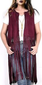 img 3 attached to PERSUN AMPSWC000288 L Brown PERSUN Women's Fringe Vest - Faux Suede Open Front Sleeveless Vest Cardigan - Hippie Clothes for Women's Coats, Jackets & Vests