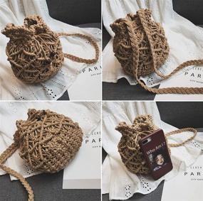img 1 attached to 👜 Women's Drawstring Crossbody Bag - Beach Handwoven Purse, Small Straw Bucket Bag with Retro Woven Design, Hollow Shoulder Messenger Bag