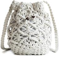 👜 women's drawstring crossbody bag - beach handwoven purse, small straw bucket bag with retro woven design, hollow shoulder messenger bag logo