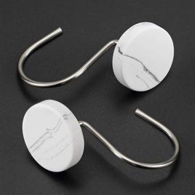 img 1 attached to 🚿 CHICTIE White Marble Shower Curtain Hooks - Set of 12, Stainless Steel Rust-Proof Round Stone Shower Hangers for Bathroom Curtains Rods